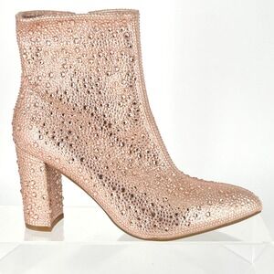 TOP MODA Size 7‎ Rose Gold Pink Rhinestone Ankle Boots NEW Womens Swiftie $70